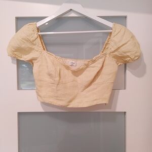 Aritzia Linen Puff Sleeve Crop Blouse
